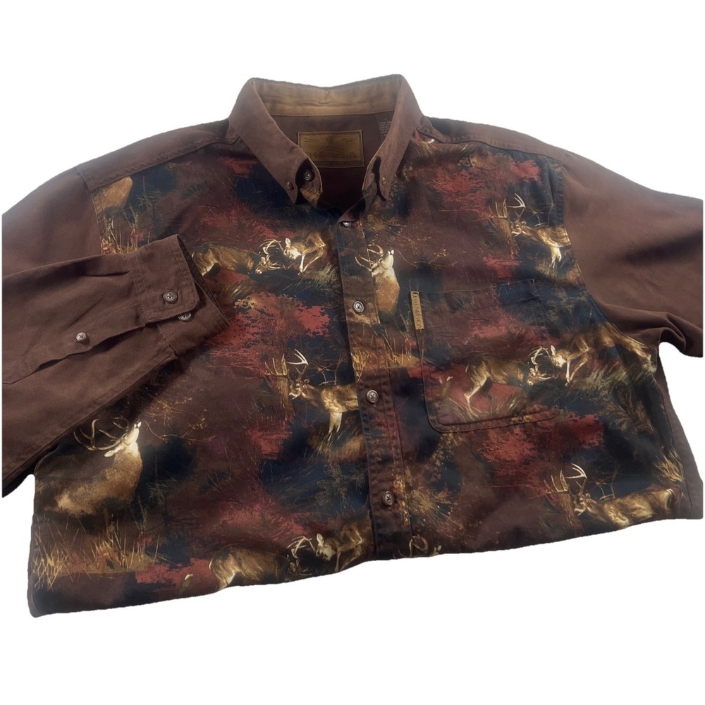 Legendary Whitetails Men's Long Sleeve Brown Deer‎ Print Button Shirt Sz Lg